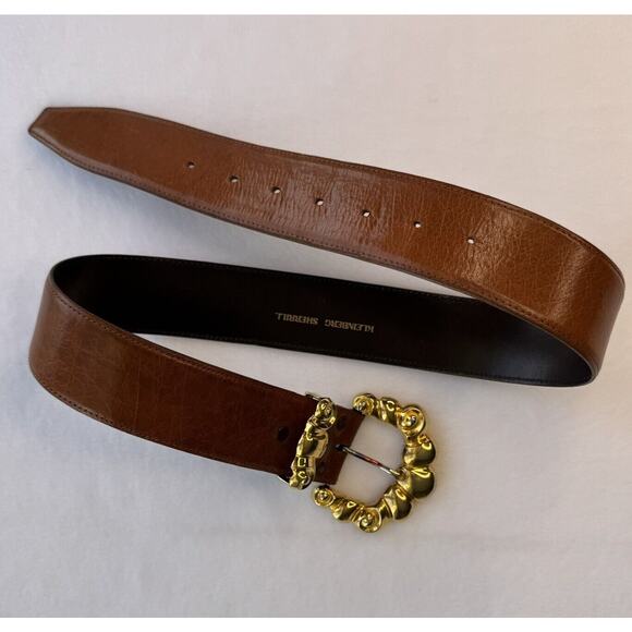 Kleinberg Sherrill Brown Leather Belt Size Medium Gold Buckle Vintage main image 5